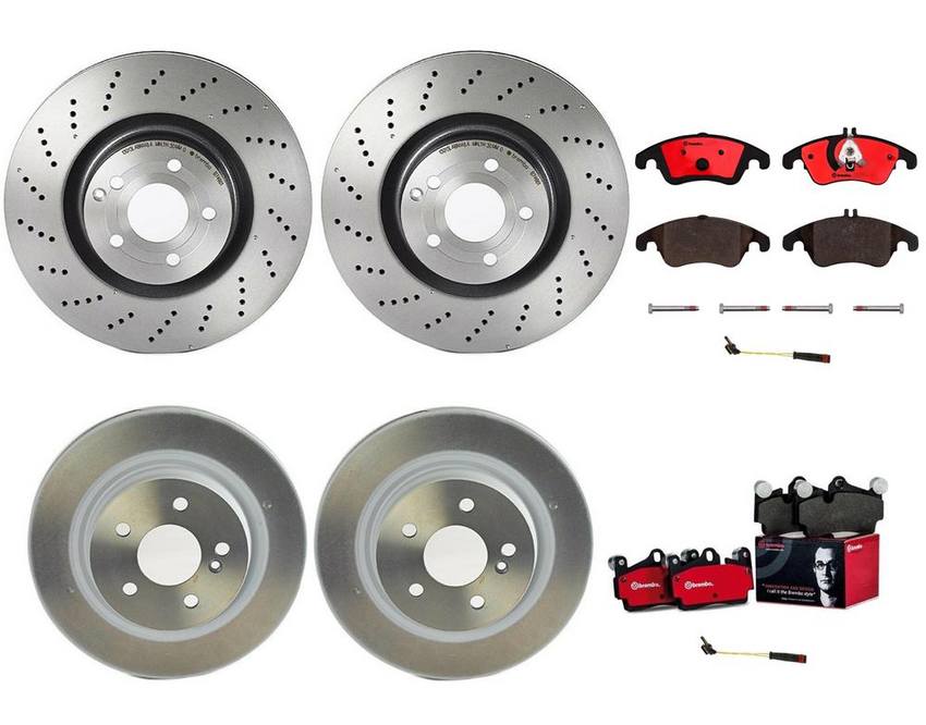 Mercedes Brakes Kit - Pads & Rotors Front and Rear (344mm/300mm) (Ceramic) 2115401717 - Brembo 3805537KIT